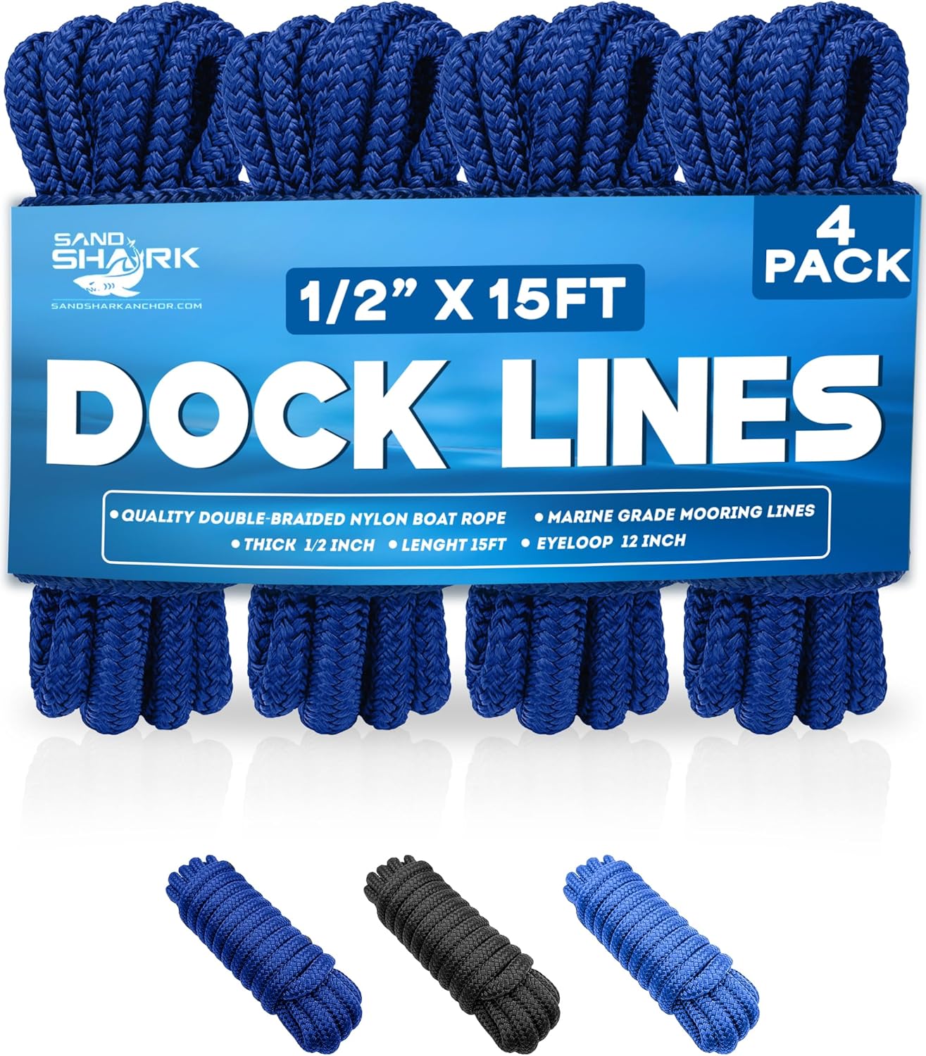 4-Pack Premium Dock Lines – (1/2"x15')