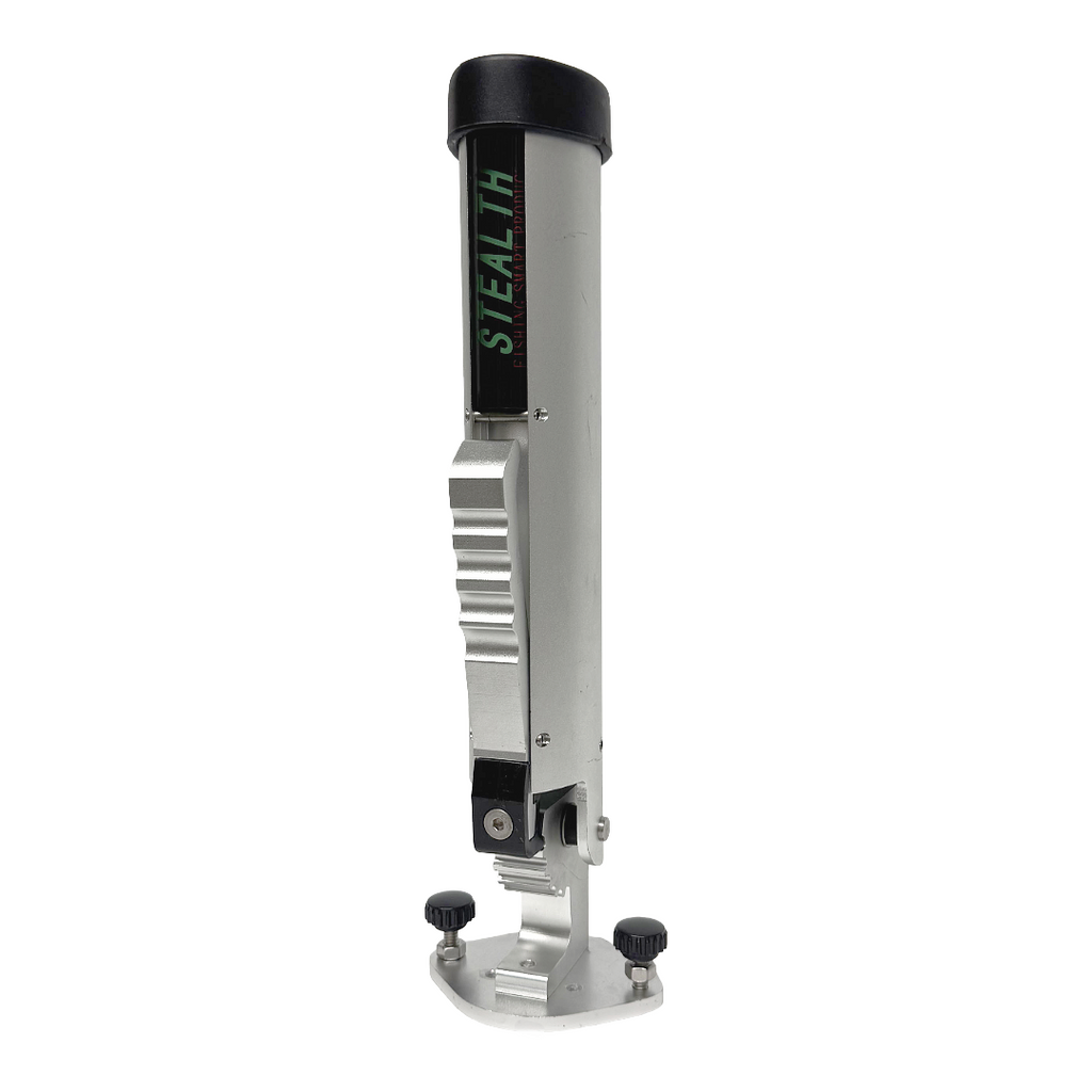 Metallic device with 'Stealth' branding on a white background